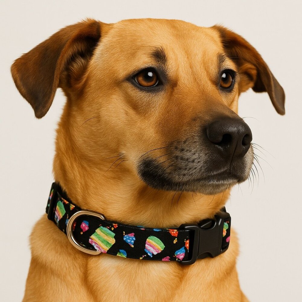 Birthday Dog Collar, Happy Birthday Cake Adjustable Fabric Dog Collar 3/4" wide